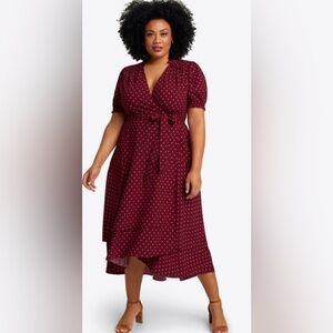 Draper James Naomi MIDI Wrap Dress Sz 22 Merlot Polka Dot Quiet Luxury Empire